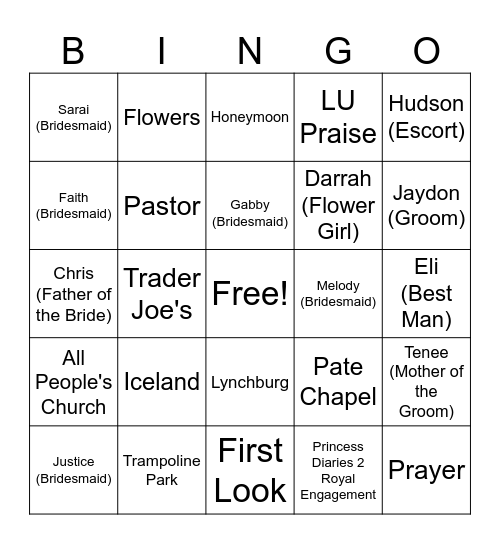 Savannah's Wedding Shower Bingo Card
