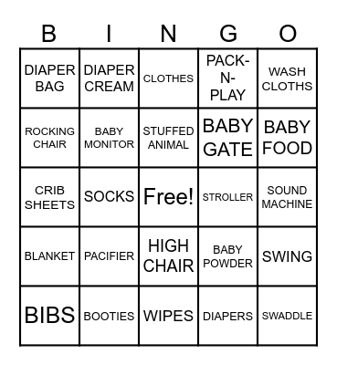BABY BINGO! Bingo Card