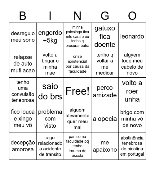 fodeçao de naki Bingo Card