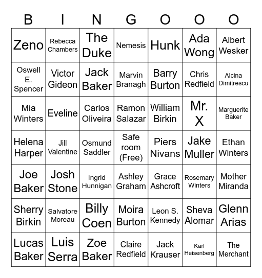 Allies and Enemies Bingo Card