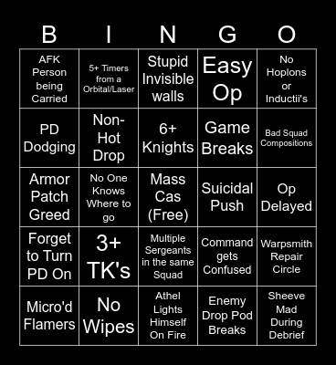 IW Trial By Fire Bingo Card