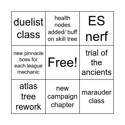 POE 2 .5 patch bingo Card