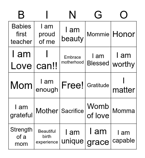AGLM Mother's Day Bingo Card