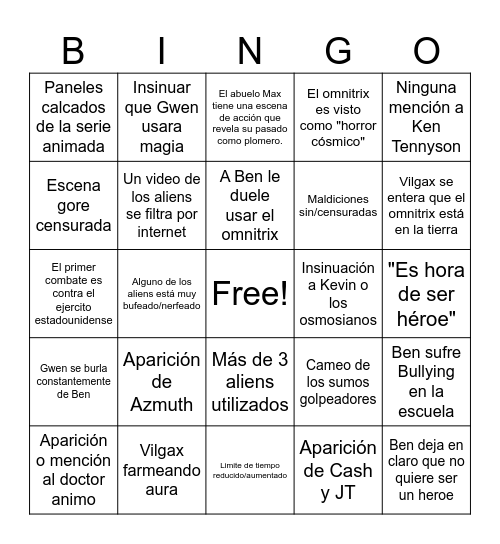 Dynamite Ben 10 Bingo Card