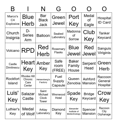 Items/Buildings Bingo Card
