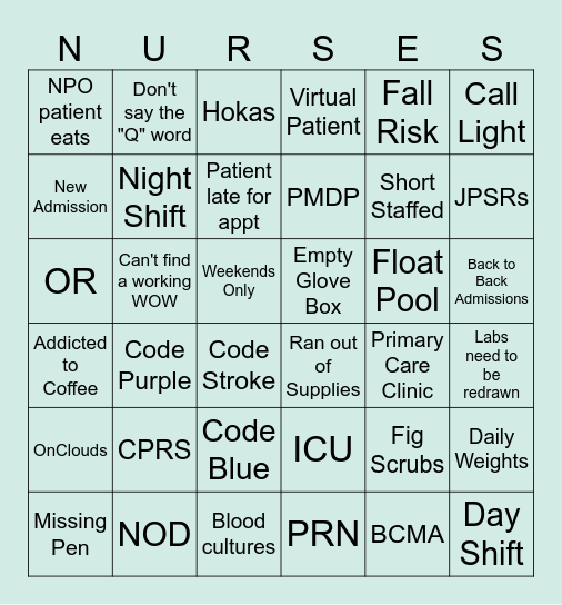 Nurses Week Bingo Card