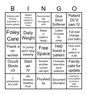 NURSE BINGO Card