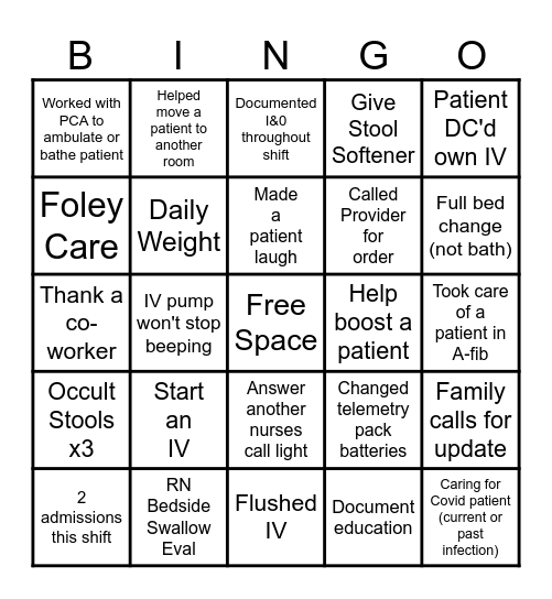 NURSE BINGO Card