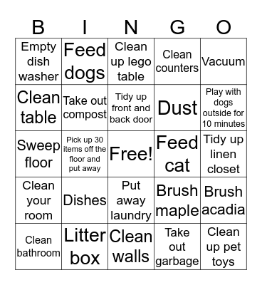 Chore Bingo Card