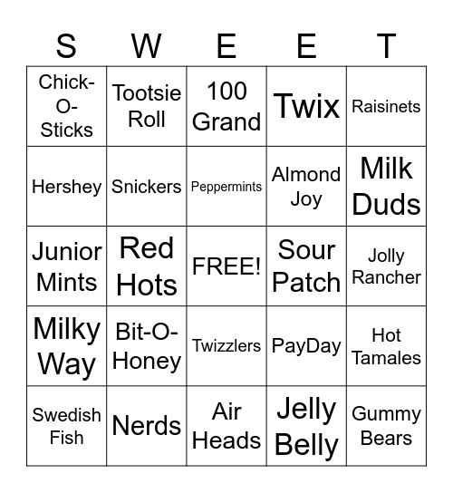 Sweets Bingo Card