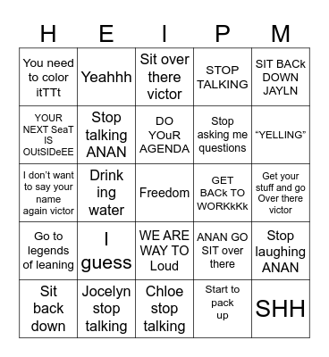 BINGO MR.WHELAN Bingo Card