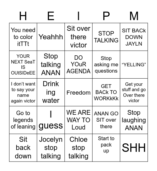BINGO MR.WHELAN Bingo Card