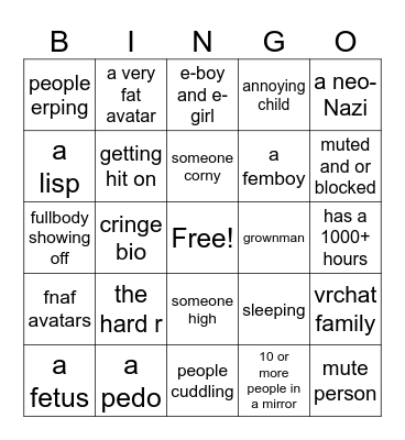 vrchat bingo Card