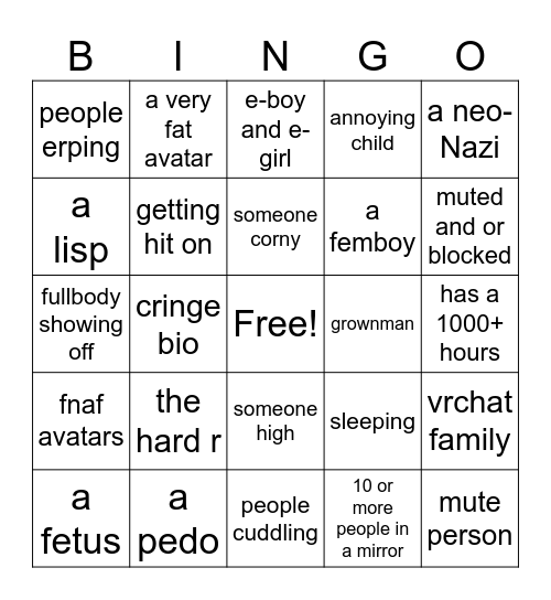 vrchat bingo Card