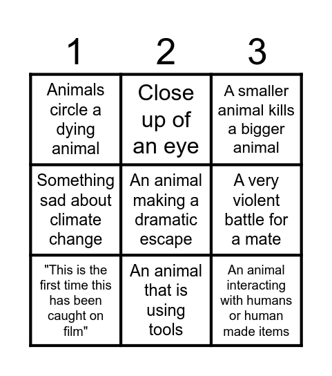 Planet Earth 3 Bingo Card