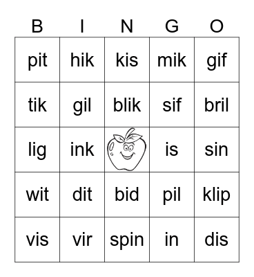 Afrikaans 'i' vokaal Bingo Card