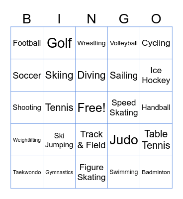 Olympics game Bingo Card