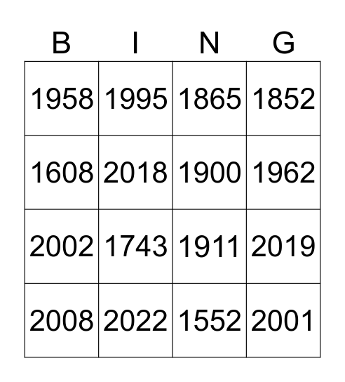 YEARS Bingo Card