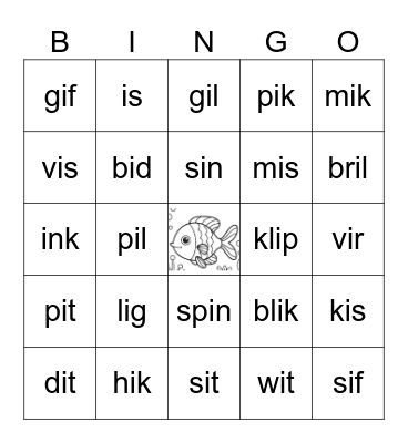 Afrikaans 'i' vokaal Bingo Card