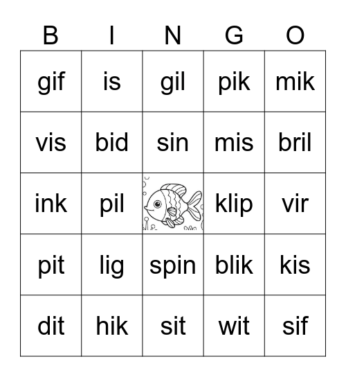 Afrikaans 'i' vokaal Bingo Card