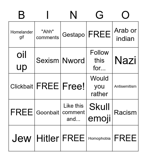 Instagram reels Bingo Card