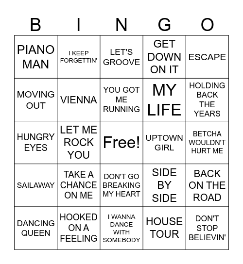 BILLY JOEL AND OTHERS Bingo Card