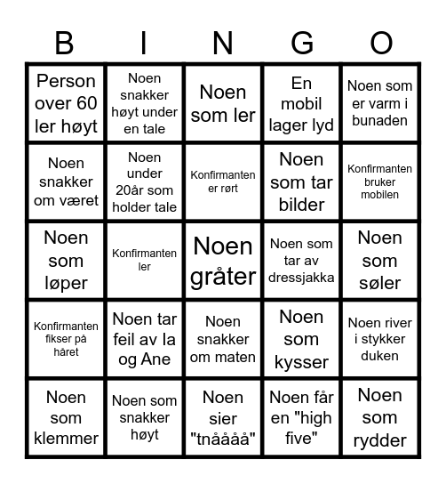 Konfirmasjonsbingo Card