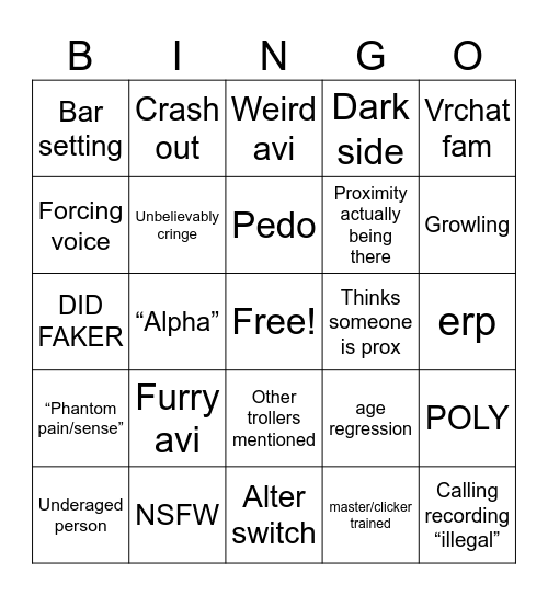 Vrchat Bingo Card