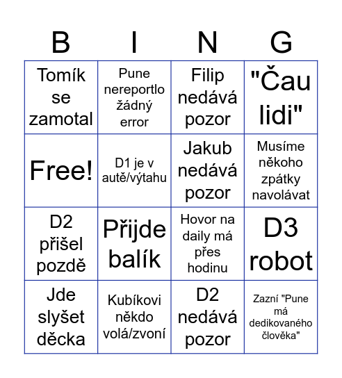 Standup bingo Card