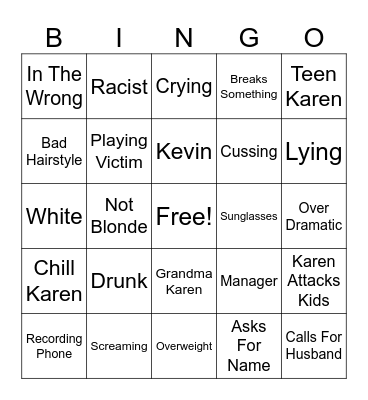 Karen Bingo Card