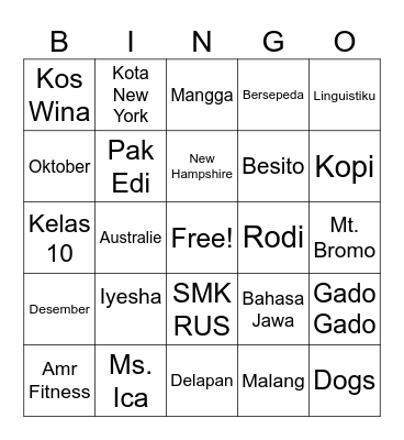Memory Lane Bingo Card