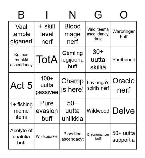 Poe 2 bingo Card