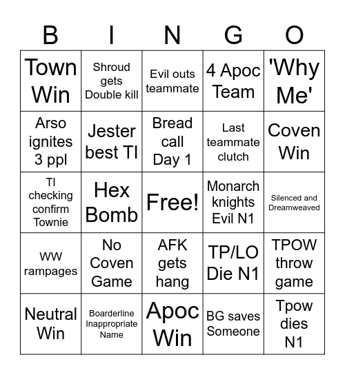 ToS Bingo Card