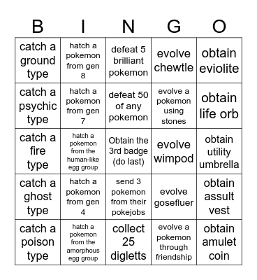 Sword and Shield Lockout BINGO Card