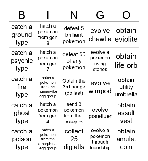 Sword and Shield Lockout BINGO Card