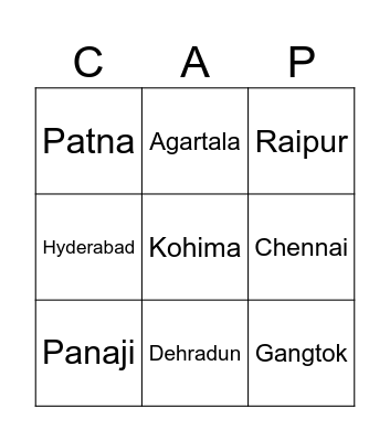 State Capitals Bingo Card