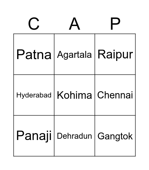 State Capitals Bingo Card