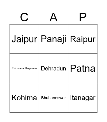 State Capitals Bingo Card