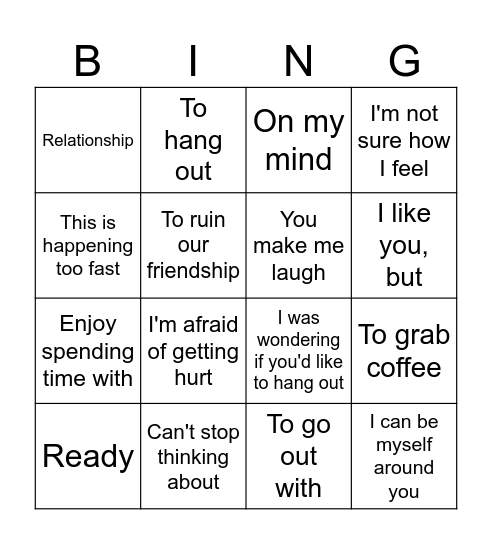 Invitation on a date Bingo Card
