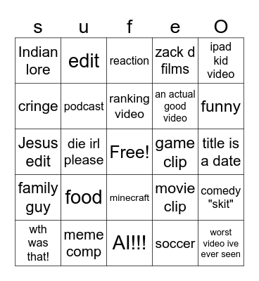 yt shorts bingo ( my sanity is declining) Bingo Card