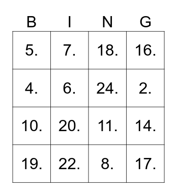 Untitled Bingo Card