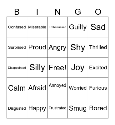 Emotions Bingo Card