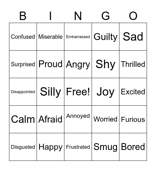 Emotions Bingo Card