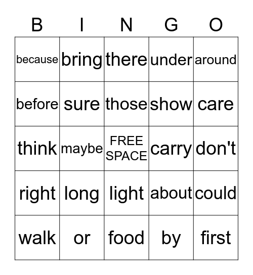 Sight Word Lists 9-10 Bingo Card