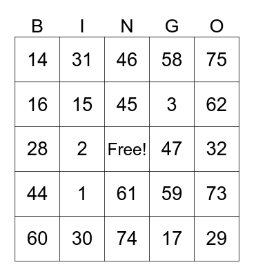 BINGO Card