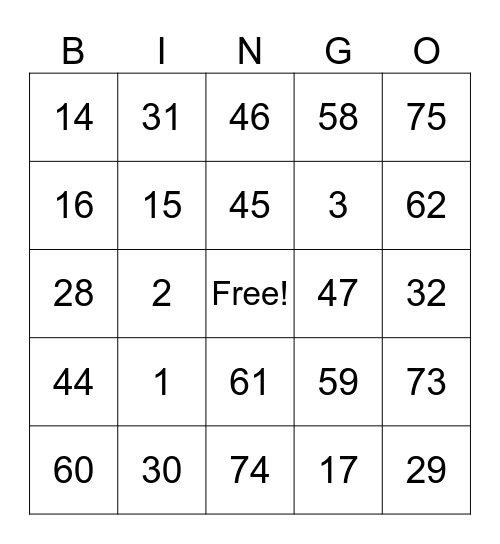 BINGO Card