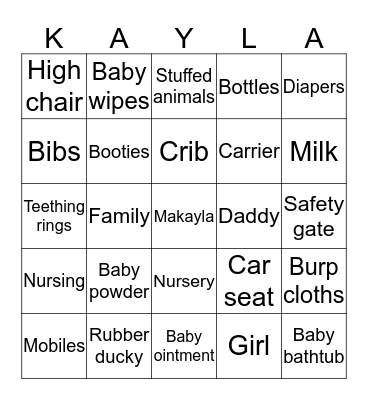 Welcome Baby Bingo Card