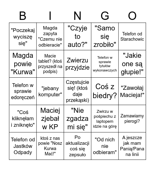 Podatki Bingo Card