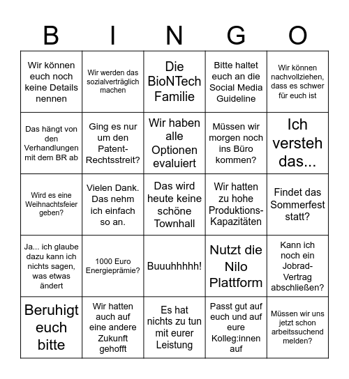 CureVac BINGO Card