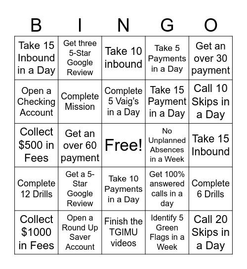 AQP Servicing Bingo Card